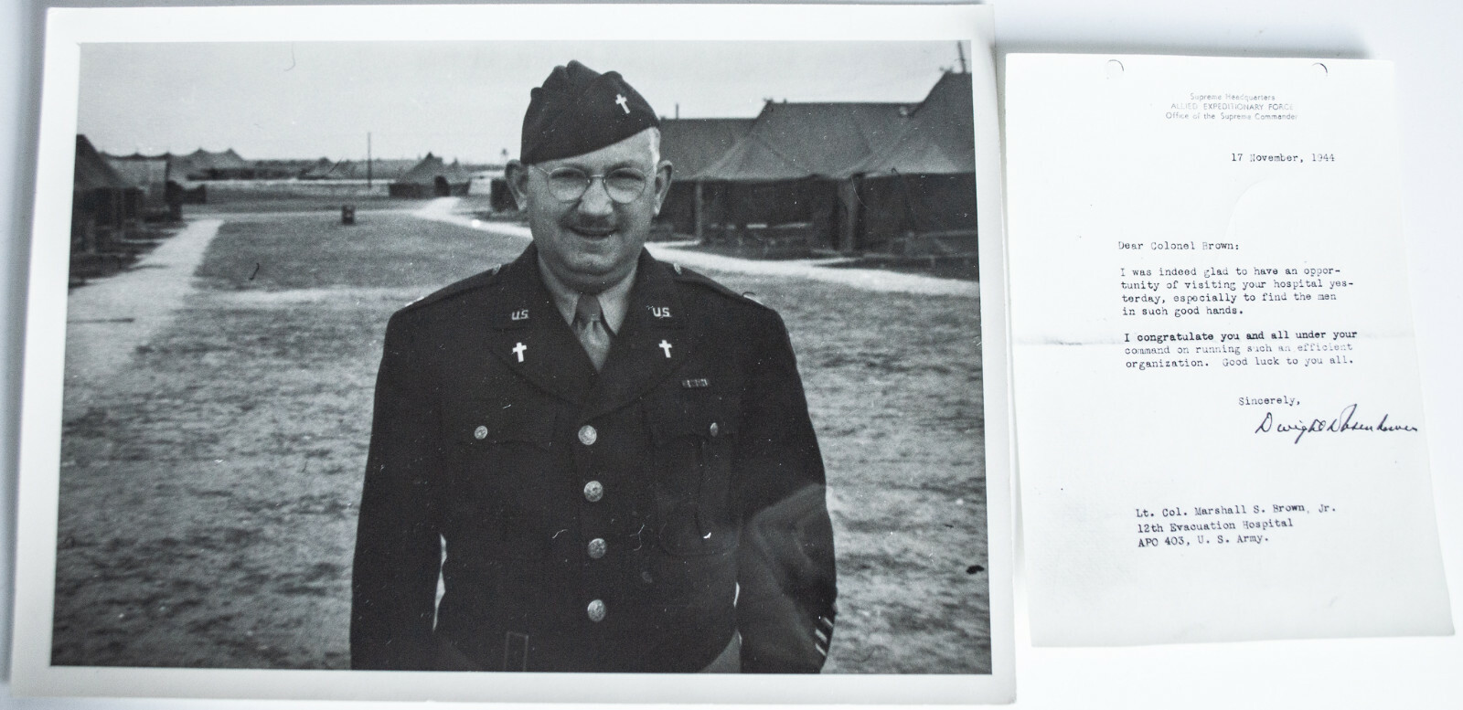 WWII Photo Lt. Col. Marshall Brown 12th Evac Hosp W/ Dwight D. Eisenhower Letter WWII Photo Lt. Col. Marshall Brown 12th Evac Hosp W/ Dwight D. Eisenhower Letter
