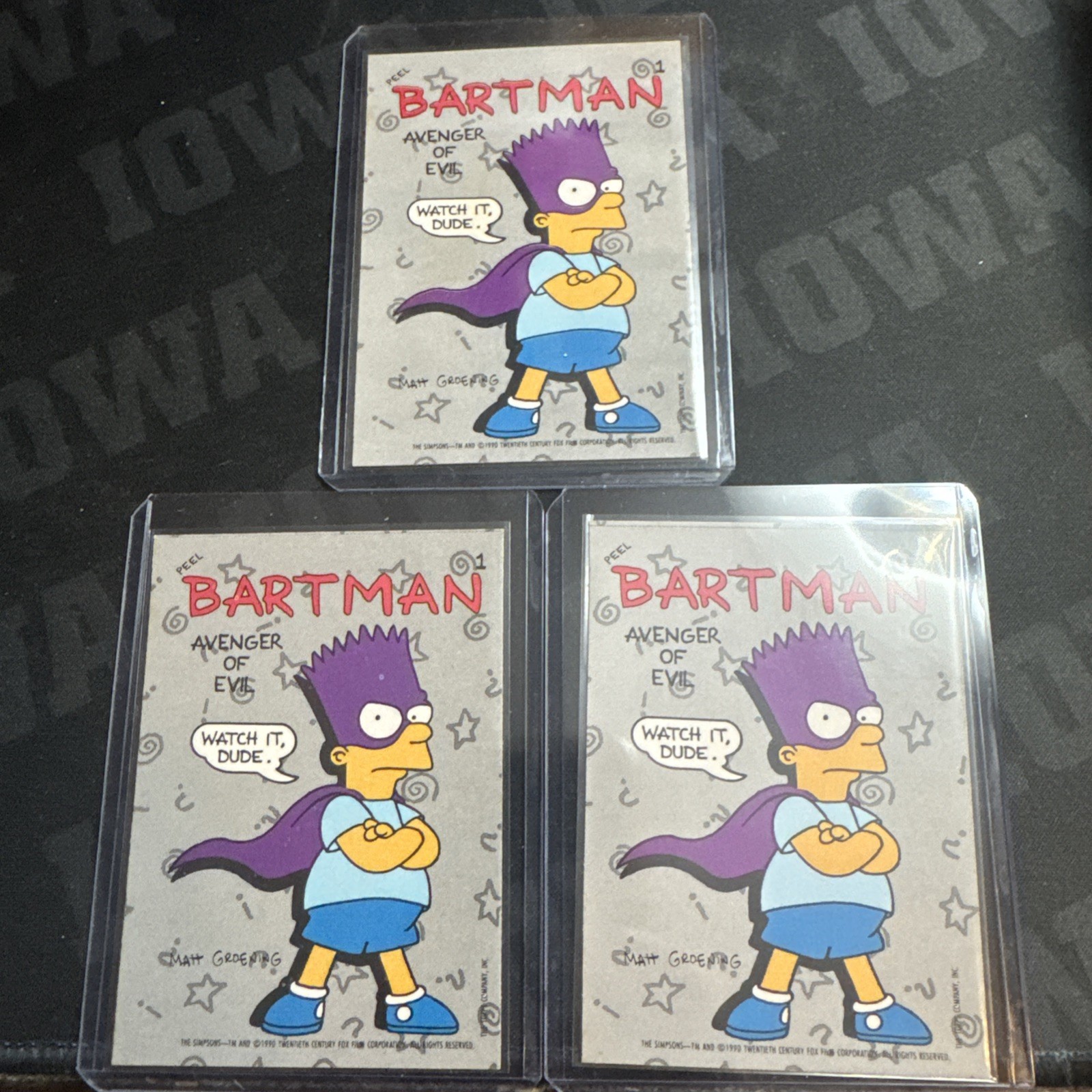 1990 Topps The Simpsons Sticker #1 BARTMAN Avenger of Evil Bart Simpson RC All 3 1990 Topps The Simpsons Sticker #1 BARTMAN Avenger of Evil Bart Simpson RC All 3