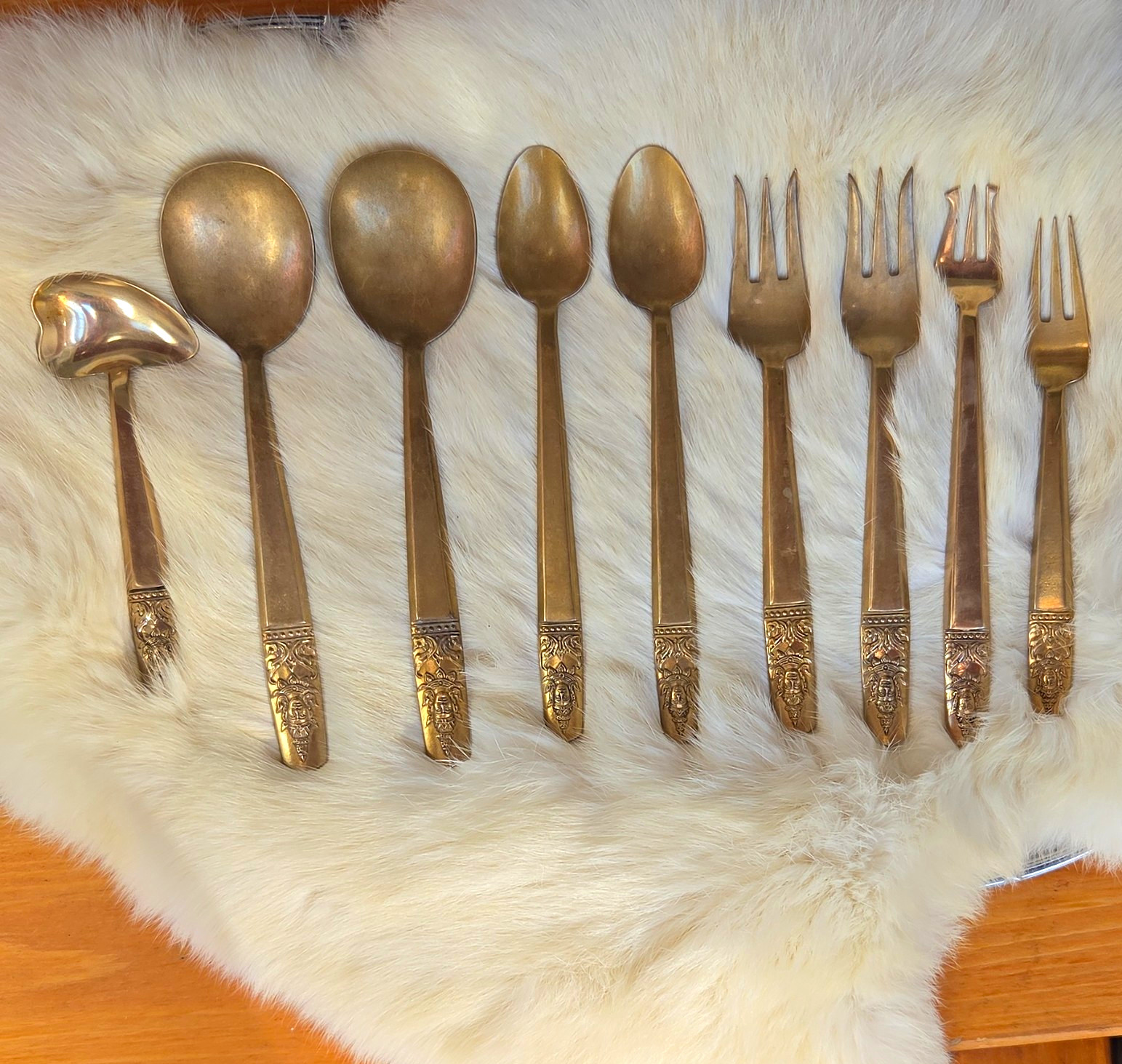 Tailand Brass Flatware Set Vintage Gold Tone Buddha 9 Pc Tailand Brass Flatware Set Vintage Gold Tone Buddha 9 Pc