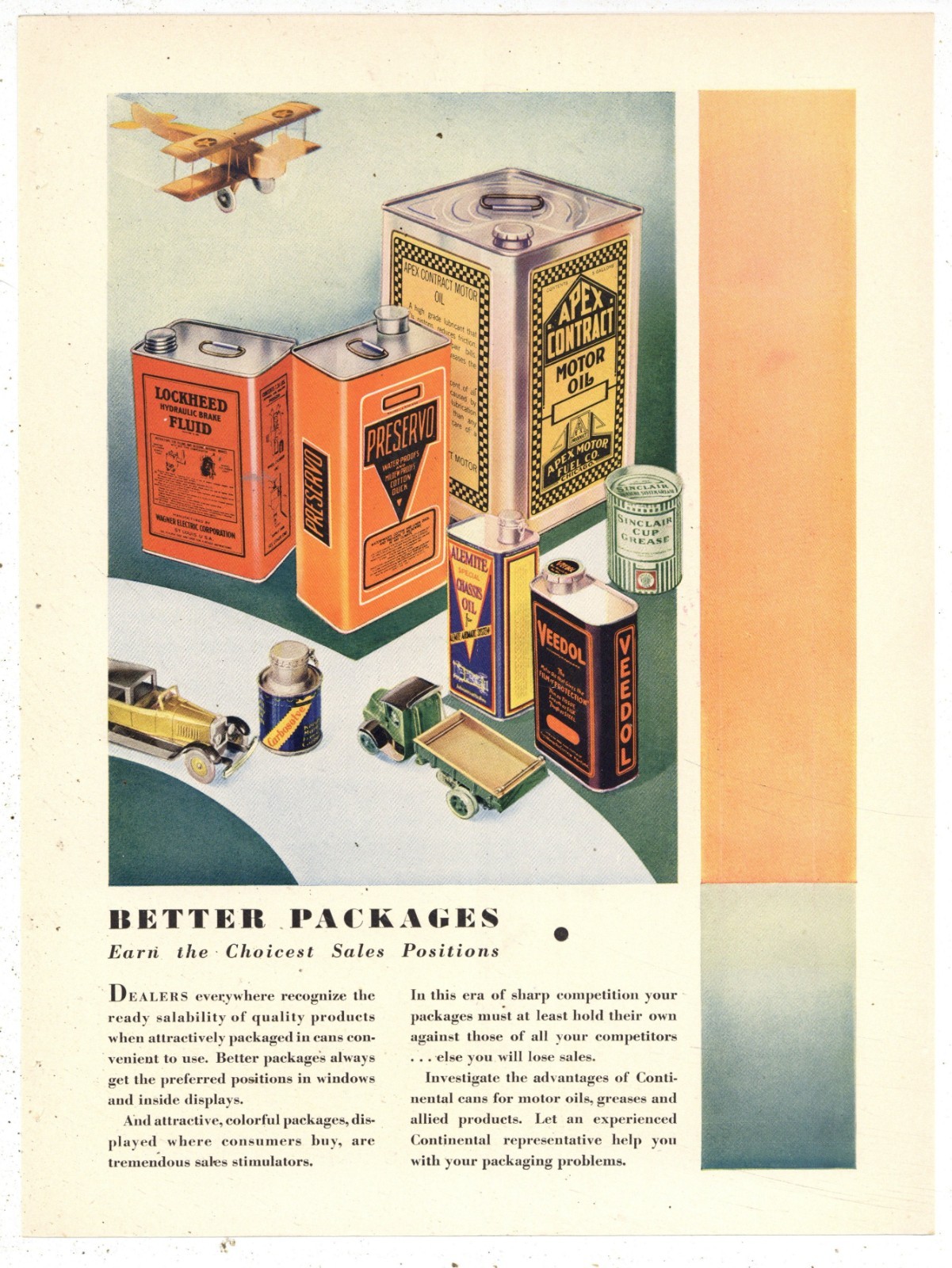 1931 Continental Can Co. of Chicago Ad: F&B of PG - Oil Cans Featured, Veedol ++ 1931 Continental Can Co. of Chicago Ad: F&B of PG - Oil Cans Featured, Veedol ++