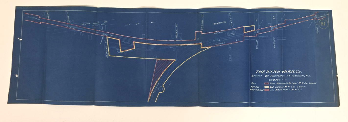 Antique NYNH&H Railroad Blueprint Warren RI Station Property Map 36x10.5