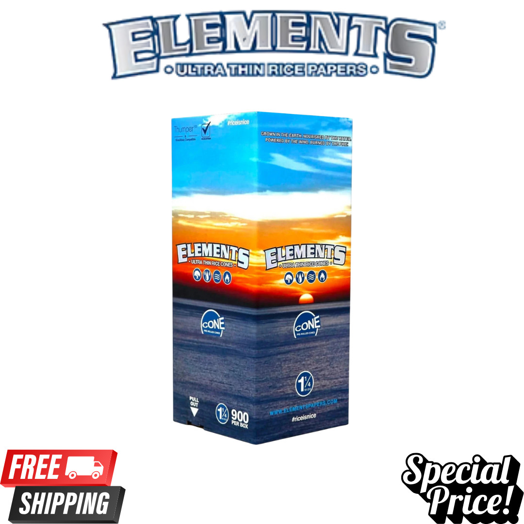 Elements 1 1/4 Pre Rolled Cones (Bulk 900 Ct) Ultra-Thin Rice Paper Official Box Elements 1 1/4 Pre Rolled Cones (Bulk 900 Ct) Ultra-Thin Rice Paper Official Box