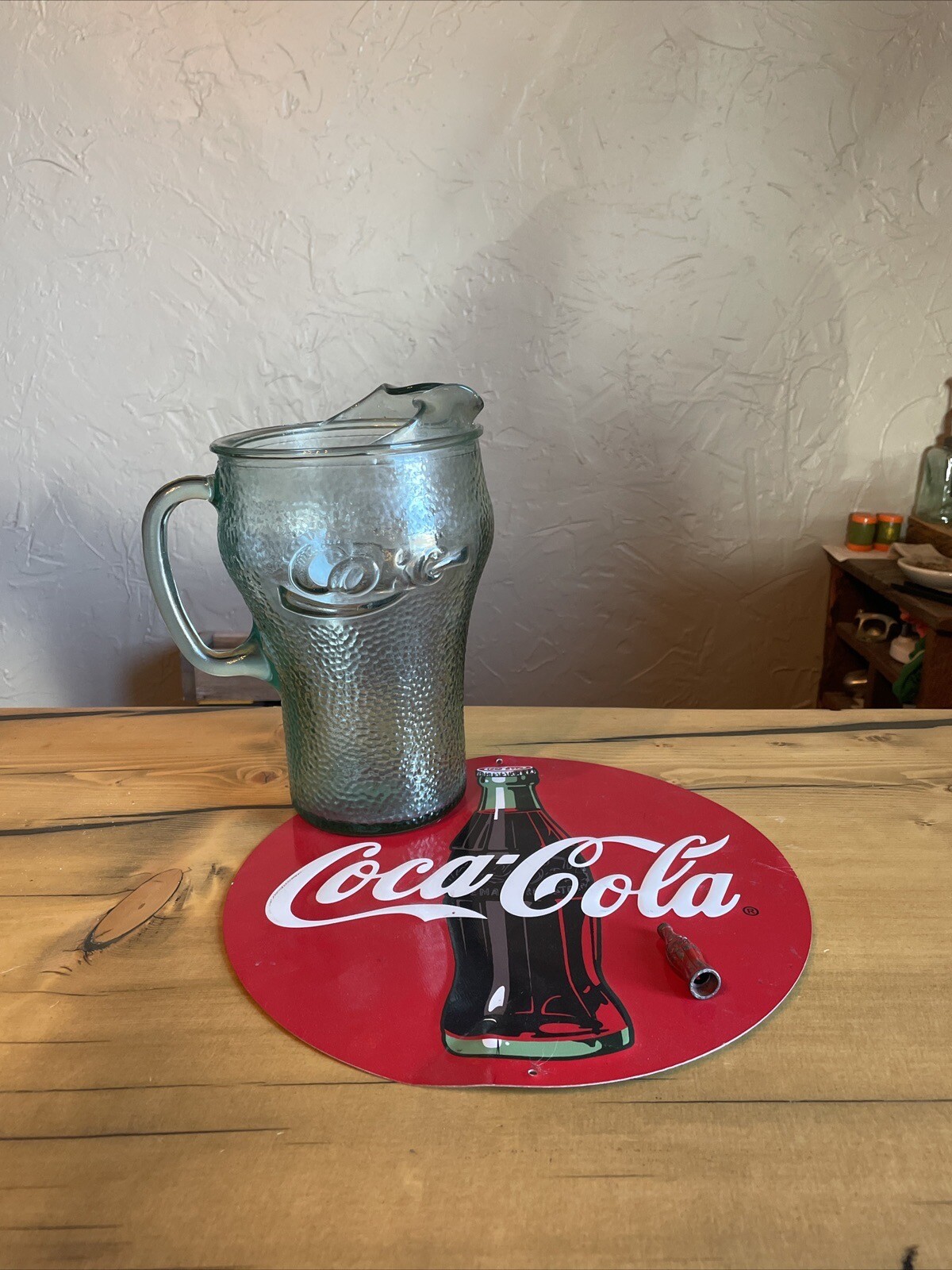 Vintage Coca-Cola Lot - Pitcher, Sign, And Rare Pencil Sharpener Vintage Coca-Cola Lot - Pitcher, Sign, And Rare Pencil Sharpener