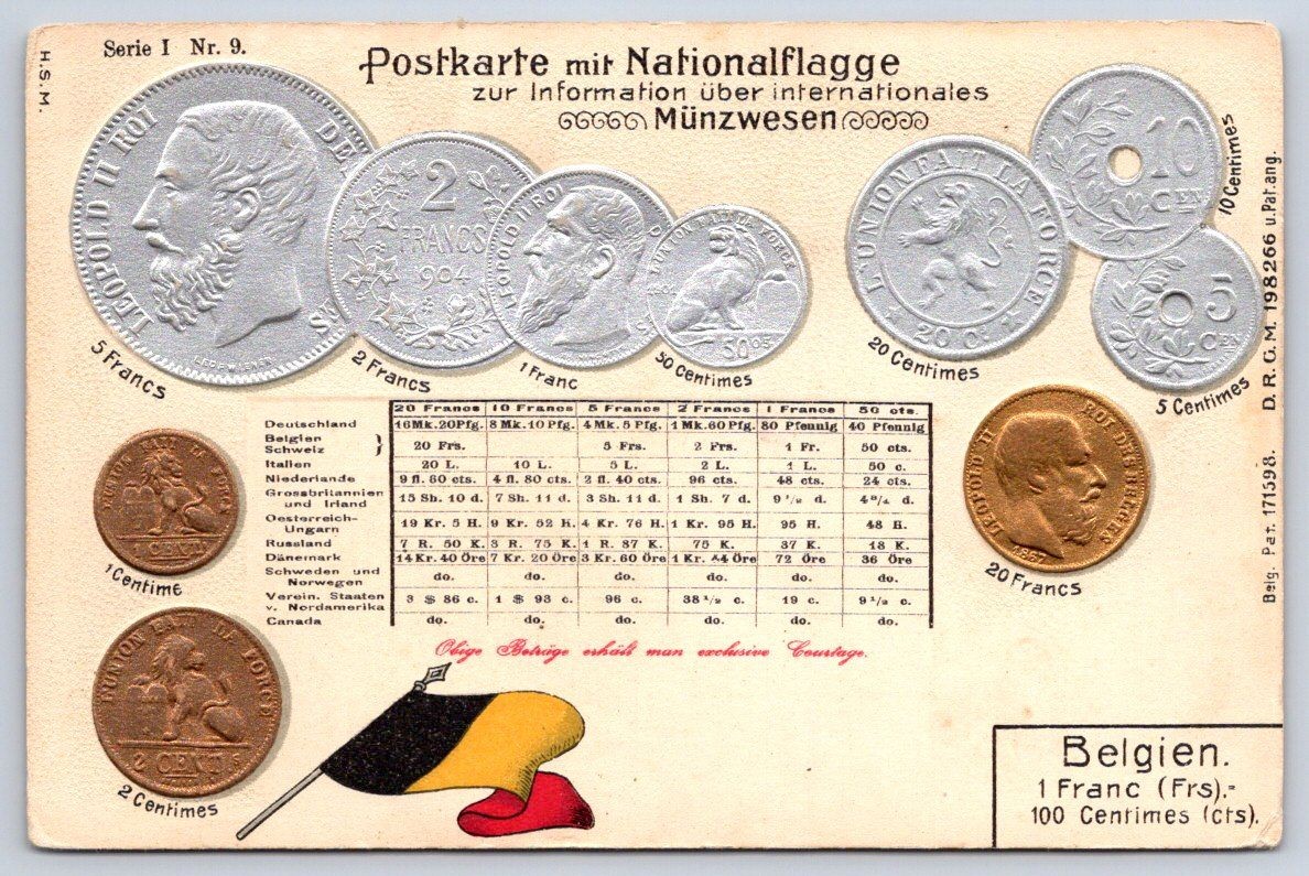 Antique Belgium Postcard Embossed Coinage Leopold II 1905
