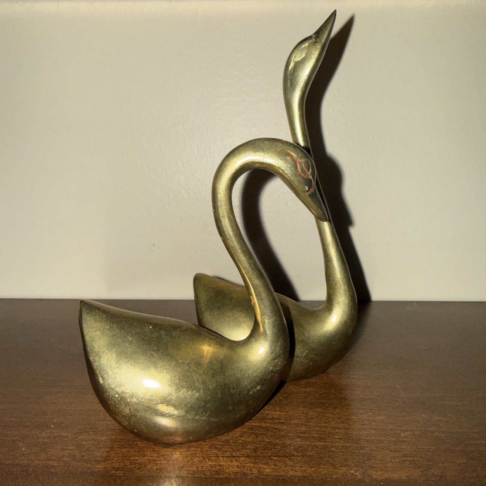 Vintage Mid Century Modern Solid Brass Swan Figurines Pair MCM Hollywood Regency