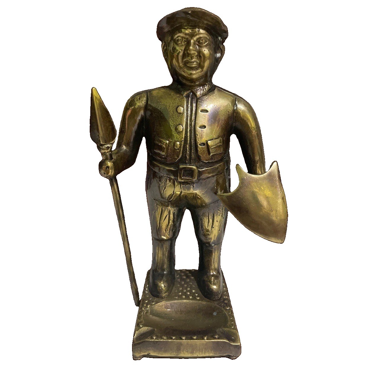 Vintage Solid Brass Figurine Man with Spear Shield Sculpture Decor Heavy