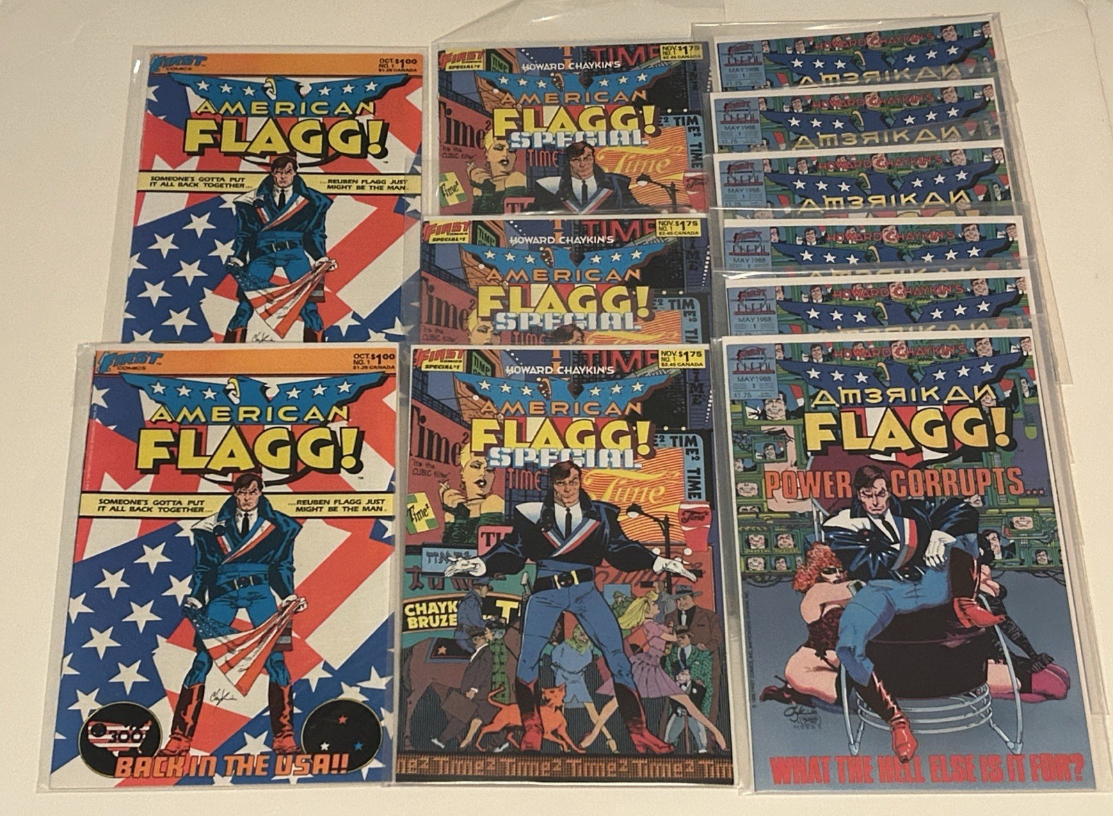 American Flagg Comic Book Wholesale Lot 11 ~ NM ~ 3 Versions of Number 1 American Flagg Comic Book Wholesale Lot 11 ~ NM ~ 3 Versions of Number 1