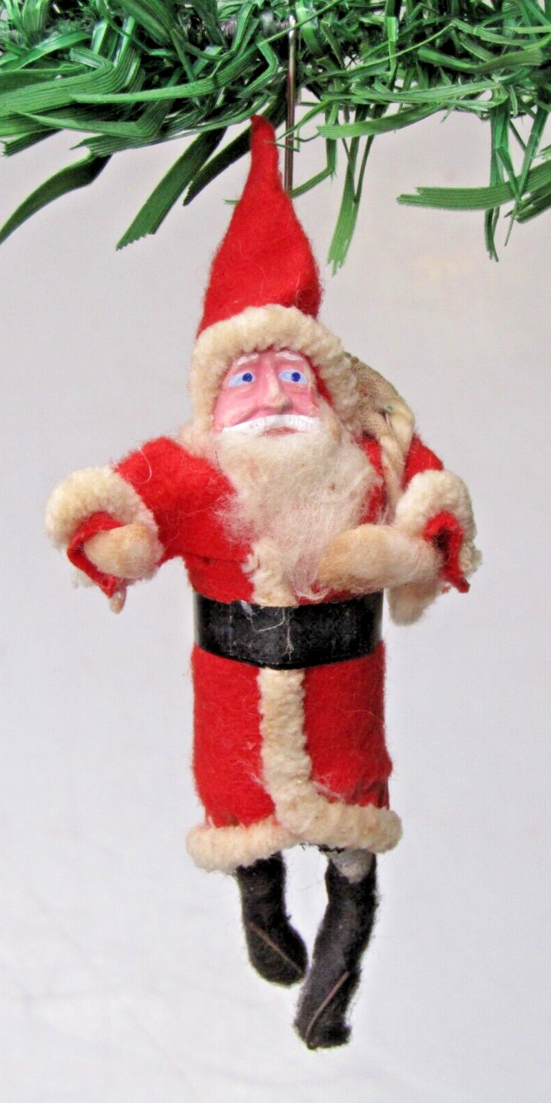 Vintage Large Batting Spun Cotton Clay Face SANTA w SAC Christmas Ornament Japan Vintage Large Batting Spun Cotton Clay Face SANTA w SAC Christmas Ornament Japan