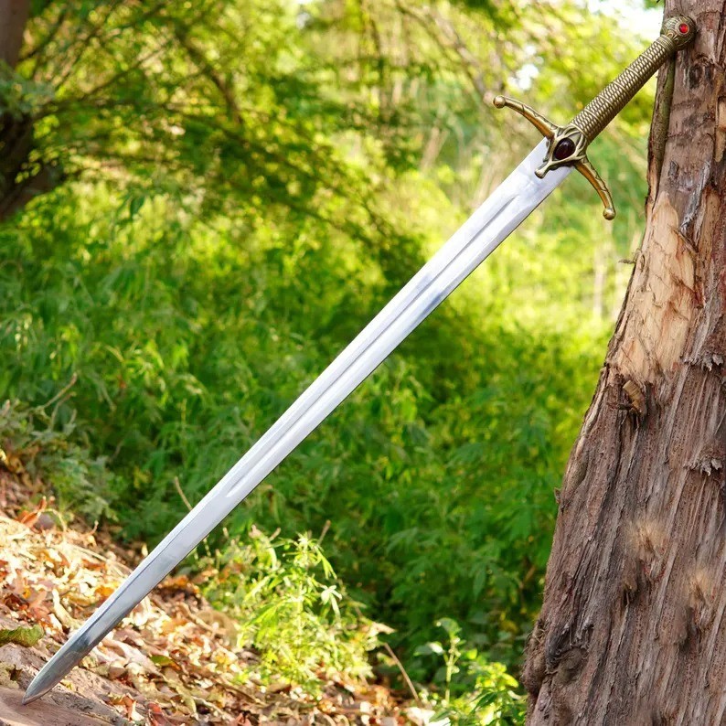 Handcrafted Medieval Longsword Decorative Steel Blade Prop Gemmed Guard Display Handcrafted Medieval Longsword Decorative Steel Blade Prop Gemmed Guard Display