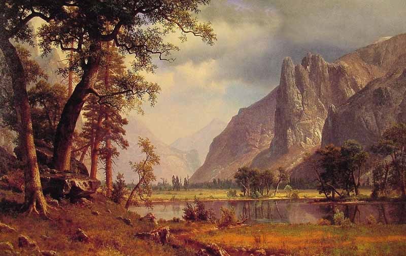 Excellent Oil painting landscape Yosemite Valley Yellowstone Park canvas 36" Excellent Oil painting landscape Yosemite Valley Yellowstone Park canvas 36"