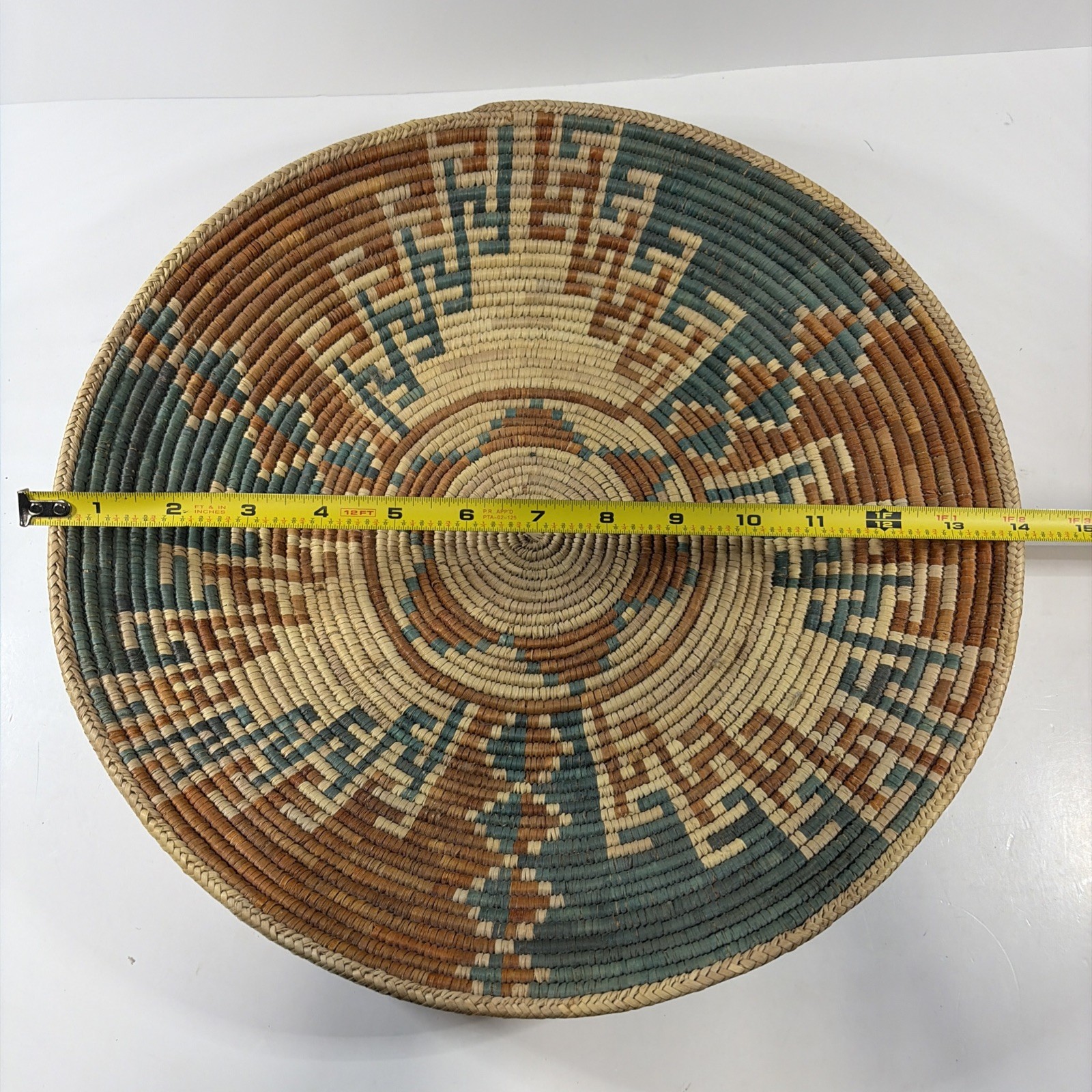 Large 14 Inch Vintage Southwestern Coiled Basket Tray Geometric Step Boho