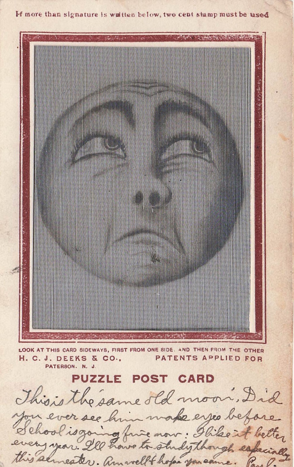 Antique Lenticular Puzzle Man in the Moon Eyes Move Deeks Vtg Postcard 19A Antique Lenticular Puzzle Man in the Moon Eyes Move Deeks Vtg Postcard 19A