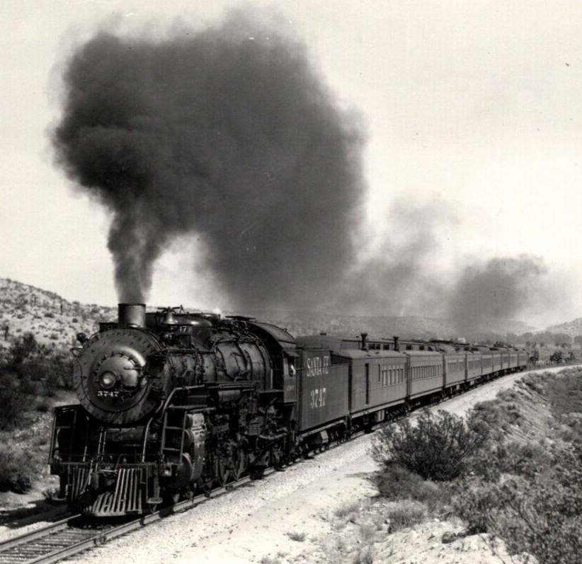 c1946 RPPC Santa Fe 3747 Steam Train Smokestacks VICTORVILLE California Postcard c1946 RPPC Santa Fe 3747 Steam Train Smokestacks VICTORVILLE California Postcard