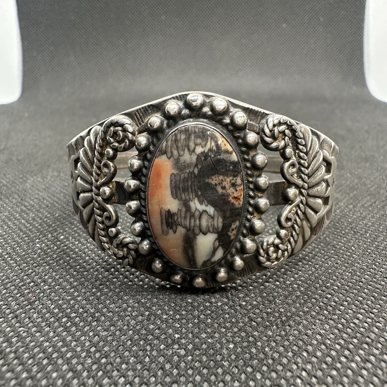 Vintage Native American Navajo Petrified Wood Sterling Silver Cuff Bracelet