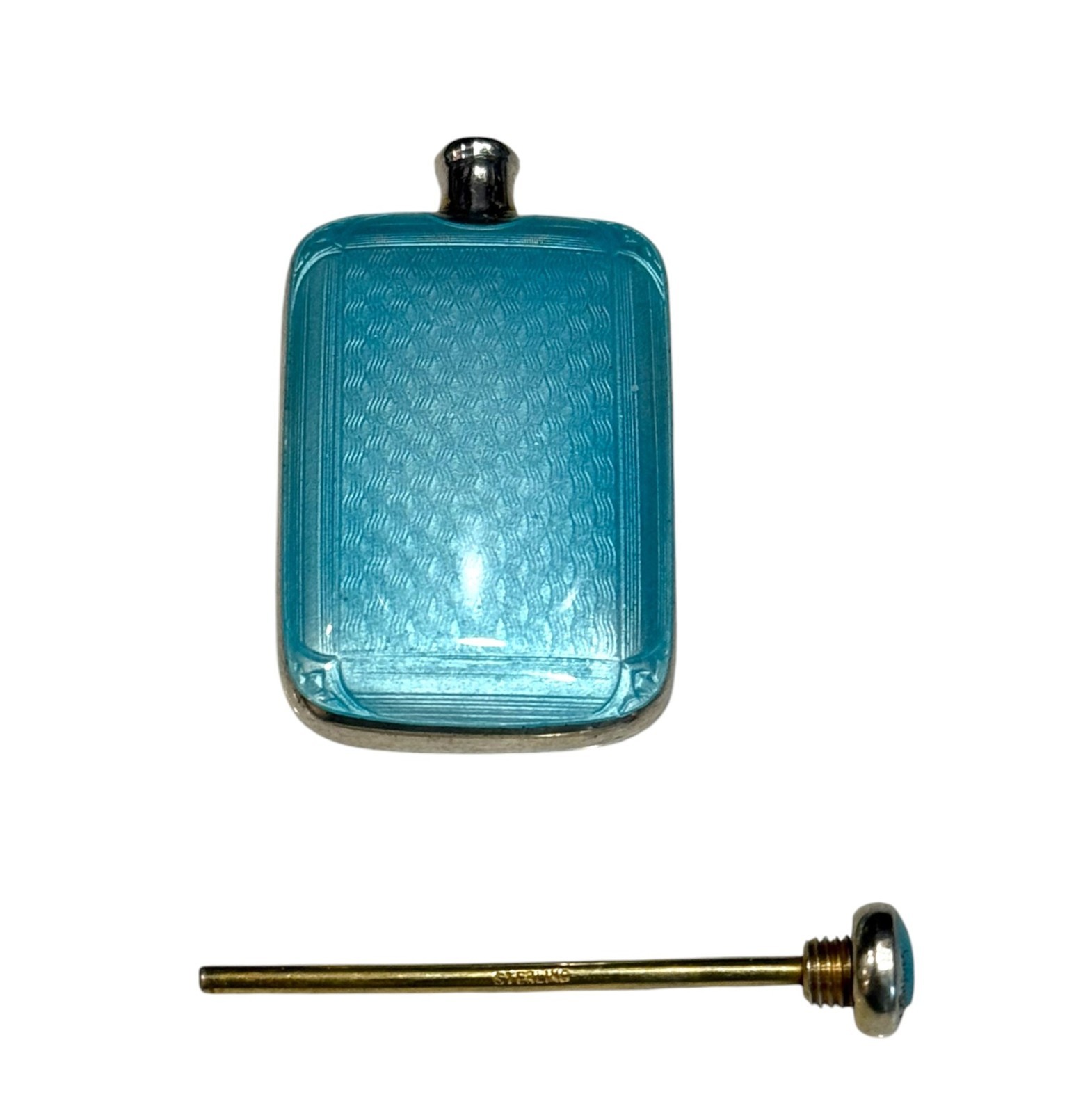 Antique Sterling Silver Guilloche Blue Enamel Mini Perfume Bottle Antique Sterling Silver Guilloche Blue Enamel Mini Perfume Bottle