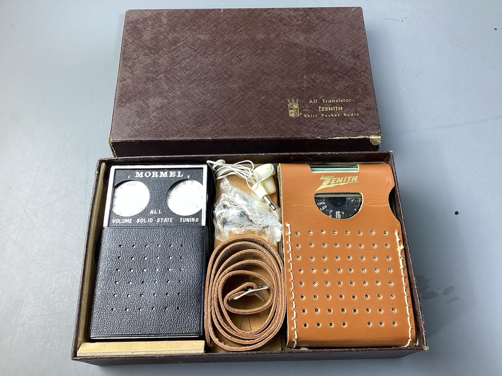Vintage Zenith Royal 50 & Mormel Pocket Transistor Radios Original Box Vintage Zenith Royal 50 & Mormel Pocket Transistor Radios Original Box