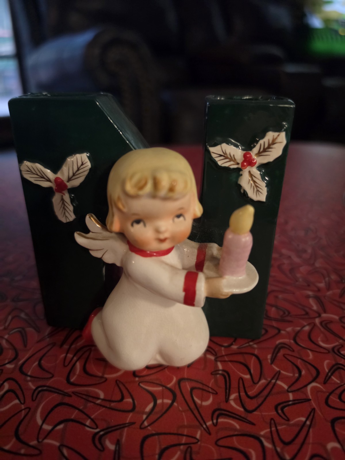 Vintage 1959 Christmas Ceramic Angel Noel replacement  Letter N By Napco green