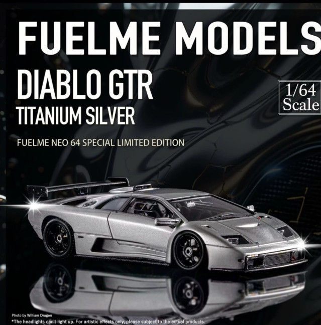 FuelMe 1/64 Lamborghini Diablo GTR Titanium Silver Limited 299 FuelMe 1/64 Lamborghini Diablo GTR Titanium Silver Limited 299
