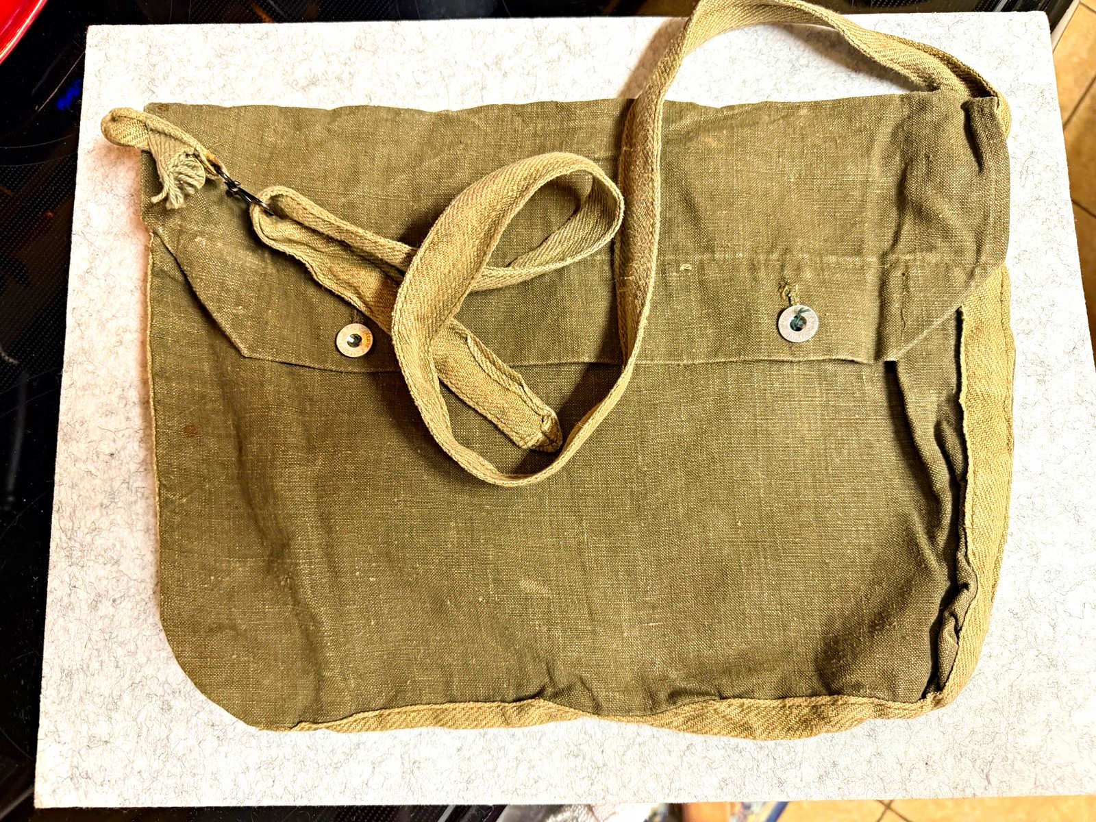 Vintage French Military M1892 Style Canvas Musette Bag Shoulder Satchel  olive 