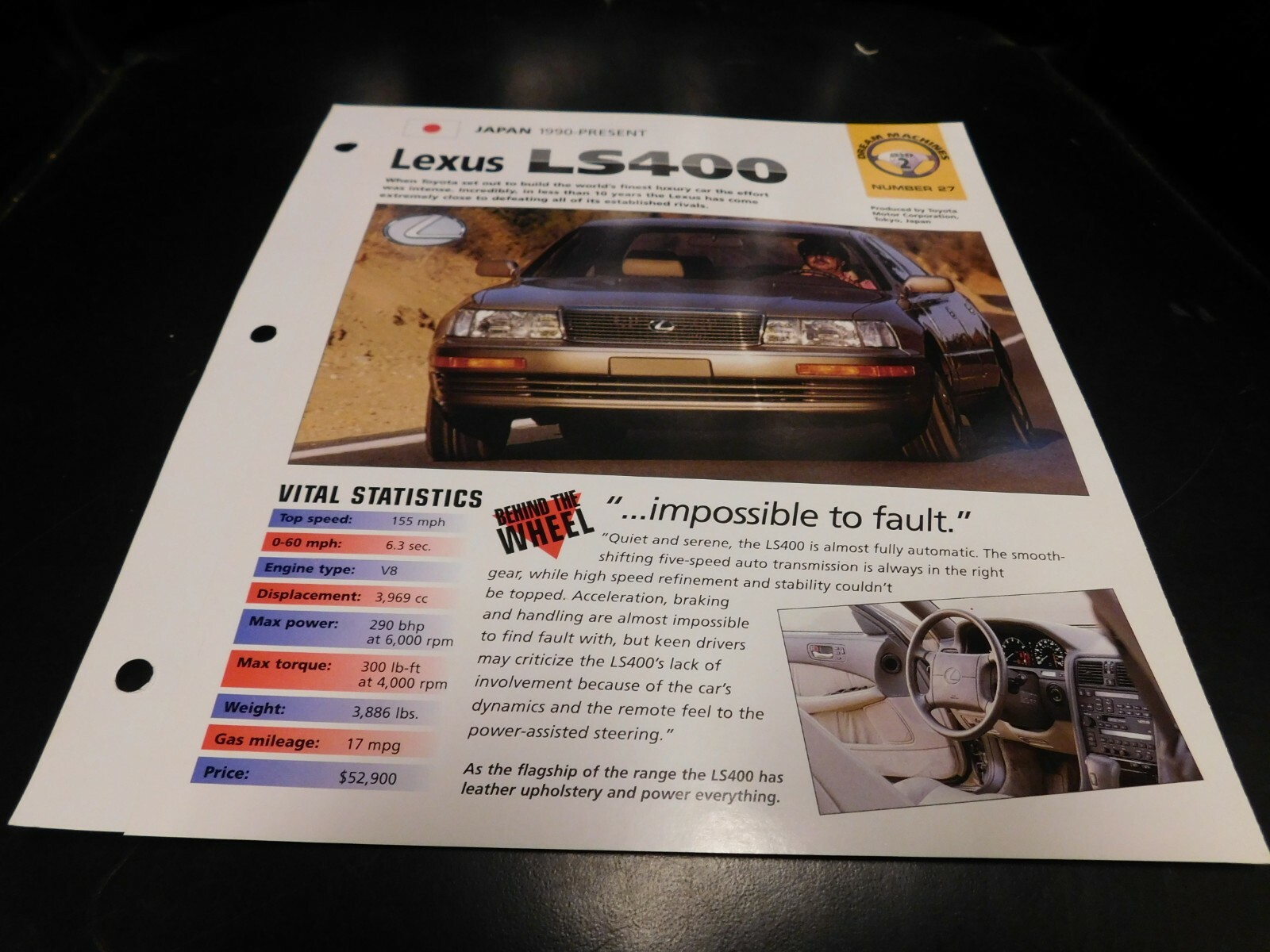 1990+ Lexus LS400 Spec Sheet Brochure Photo Poster 1990+ Lexus LS400 Spec Sheet Brochure Photo Poster