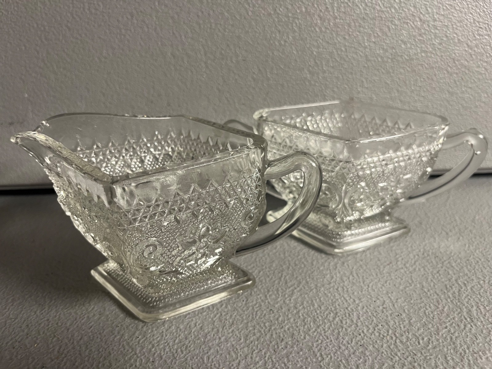 Vintage Indiana Glass Sandwich Pattern Diamond Shaped Sugar & Creamer Set Clear