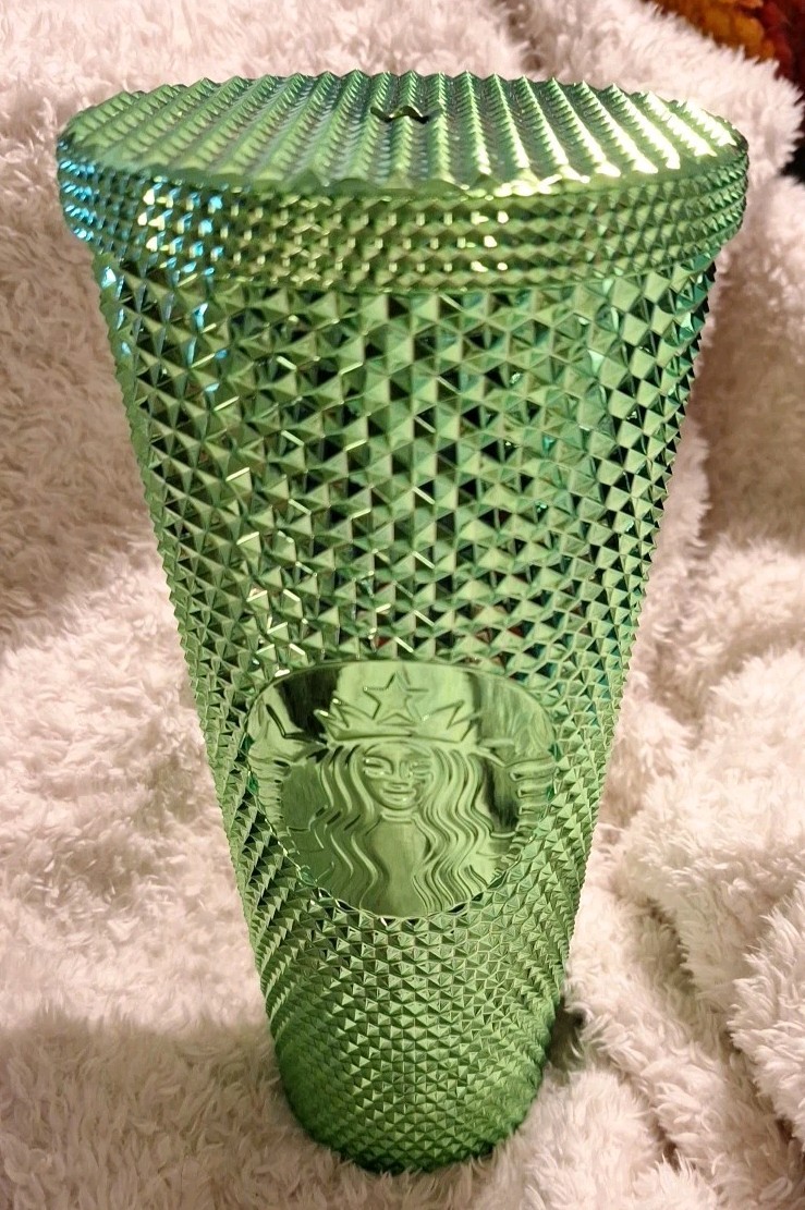 Starbucks Green Bling Metallic Chrome Studded 24oz Cold Cup Tumbler Starbucks Green Bling Metallic Chrome Studded 24oz Cold Cup Tumbler