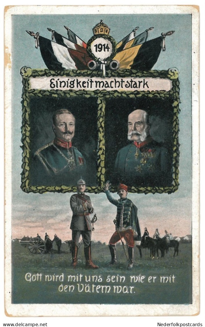1914 WWI Germany Austria empreror Wilhelm II Frans Joseph alliance soldier unity 1914 WWI Germany Austria empreror Wilhelm II Frans Joseph alliance soldier unity