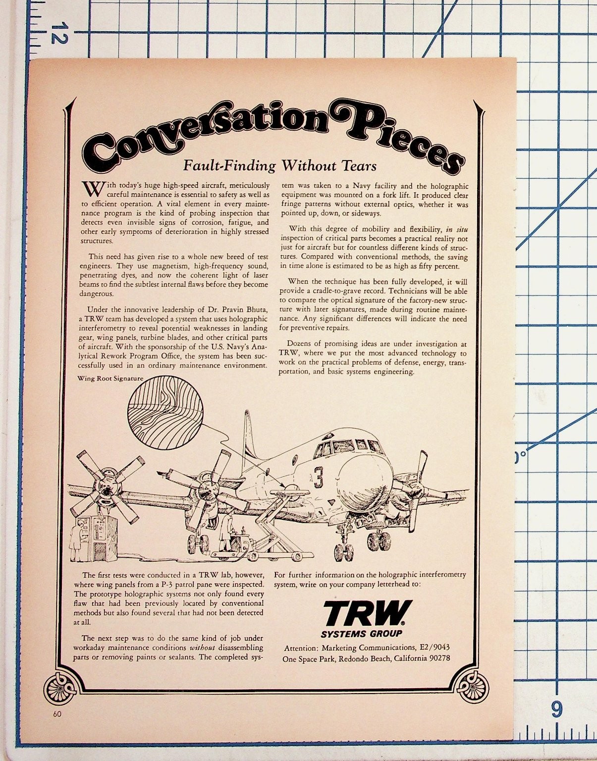 TRW Systems Group P-3 Patrol Plane Holographic Interferometry Article TRW Systems Group P-3 Patrol Plane Holographic Interferometry Article