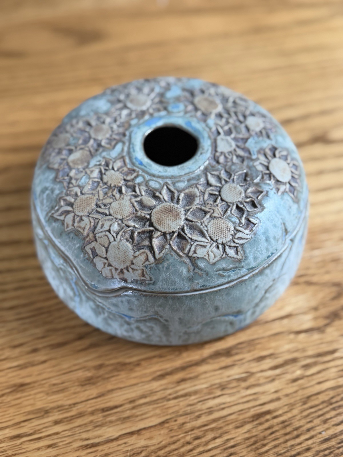 Vintage Tenmoku Pottery Sunflower Lidded Jar TM163G Malaysia Studio Art Vintage Tenmoku Pottery Sunflower Lidded Jar TM163G Malaysia Studio Art