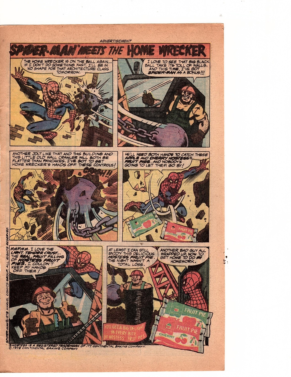 Hostess fruit pie spider-man meets the home wrecker Comic Print Ad Hostess fruit pie spider-man meets the home wrecker Comic Print Ad