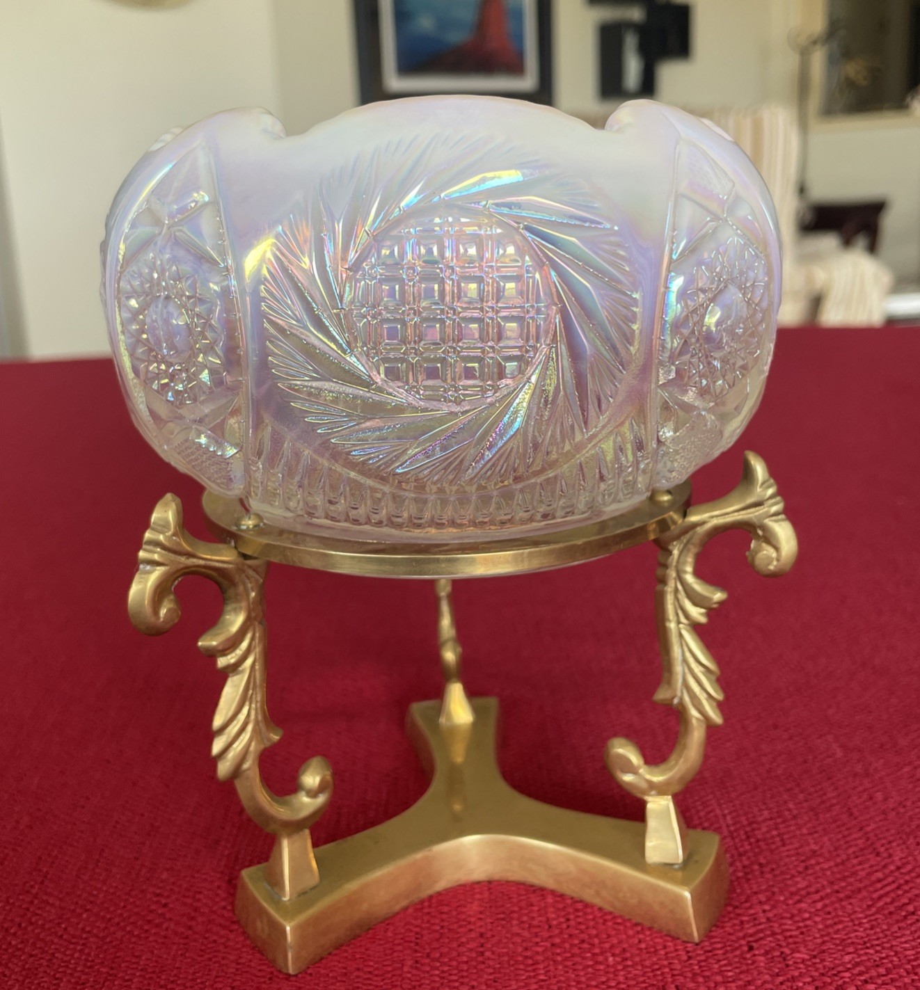 Fenton White Opalescent Rose Bowl Pilar Candle Holder, Round Height 4" Fenton White Opalescent Rose Bowl Pilar Candle Holder, Round Height 4"