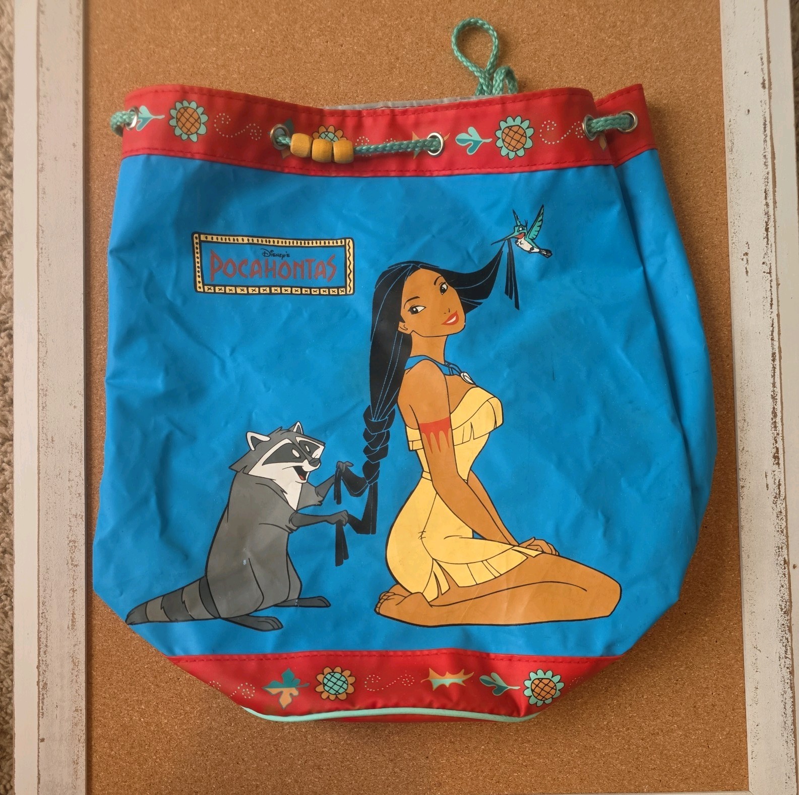 Rare VTG Disney 90s Pocahontas Red Blue Drawstring Canvas Bookbag Backpack Rare VTG Disney 90s Pocahontas Red Blue Drawstring Canvas Bookbag Backpack