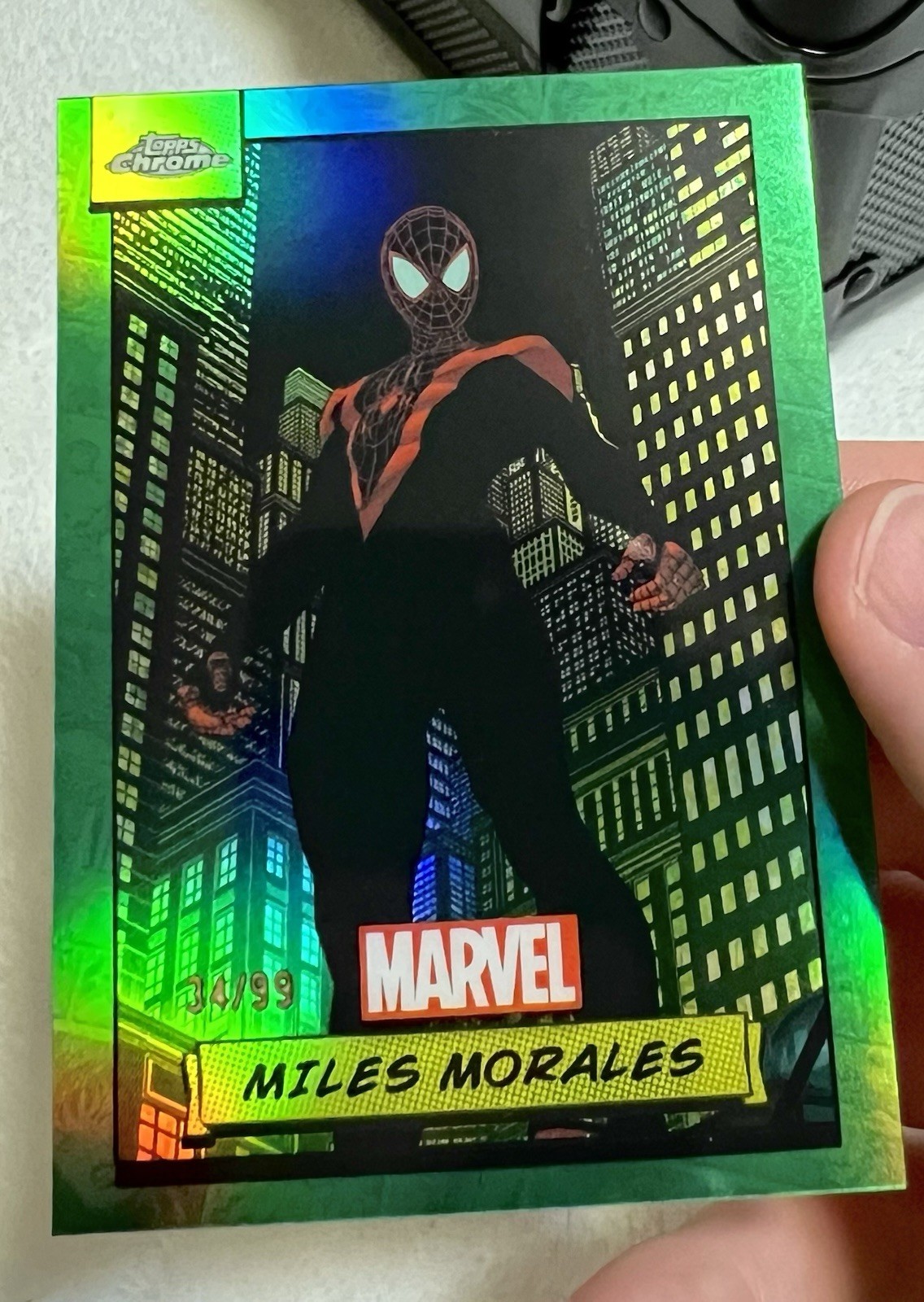2024 Topps chrome Marvel Miles Morales 34/99 GREEN Refractor #81 2024 Topps chrome Marvel Miles Morales 34/99 GREEN Refractor #81