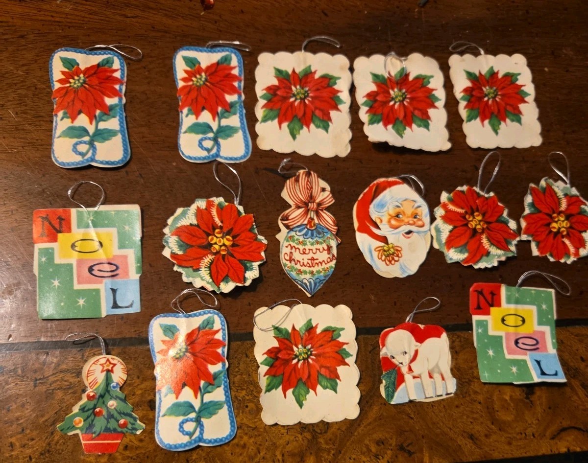 Lot 16 Vintage 1940s - 50s Christmas Ornament/ Tags Lot 16 Vintage 1940s - 50s Christmas Ornament/ Tags