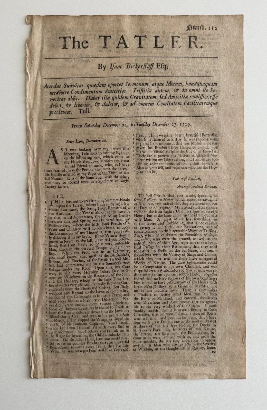 1709 The Tatler No 112 Original London Periodical Steele Addison Swift 1709 The Tatler No 112 Original London Periodical Steele Addison Swift