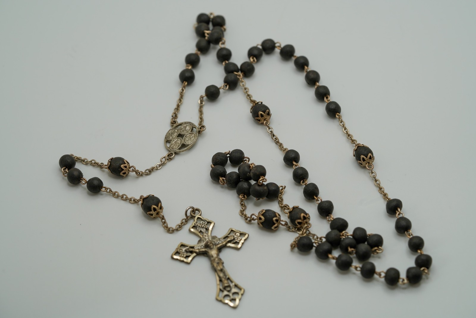 Vintage Sterling Silver Black Bead Rosary 28" Loop JB44 Vintage Sterling Silver Black Bead Rosary 28" Loop JB44