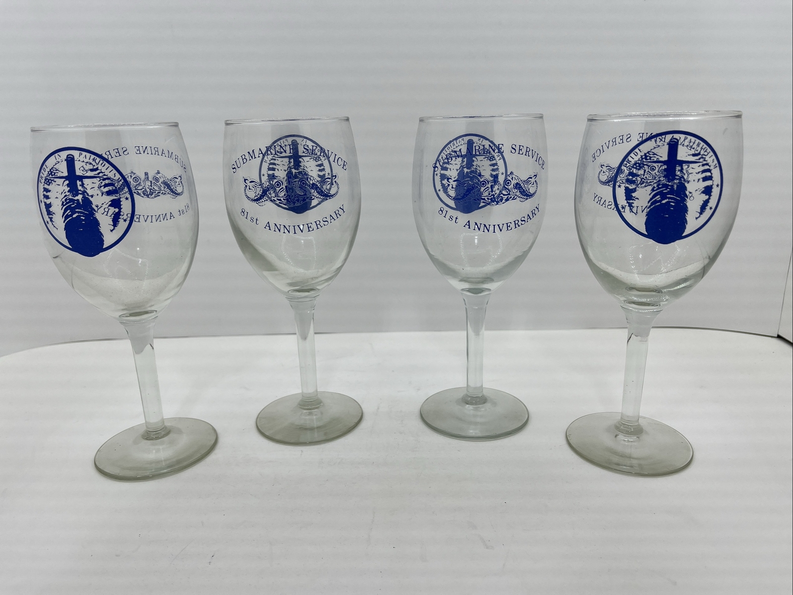 Lot Of 4 Vnt. Submarine Service 81st Anniversary Glasses 1981 US Military Navy Lot Of 4 Vnt. Submarine Service 81st Anniversary Glasses 1981 US Military Navy