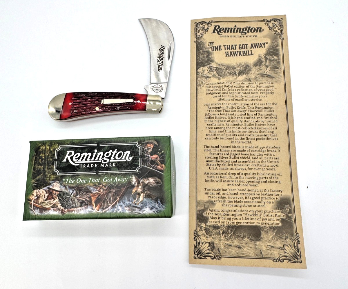 REMINGTON R693 2023 LIMITED ED HAWKBILL BULLET KNIFE Red Jig Bone 440 SS USA NIB REMINGTON R693 2023 LIMITED ED HAWKBILL BULLET KNIFE Red Jig Bone 440 SS USA NIB