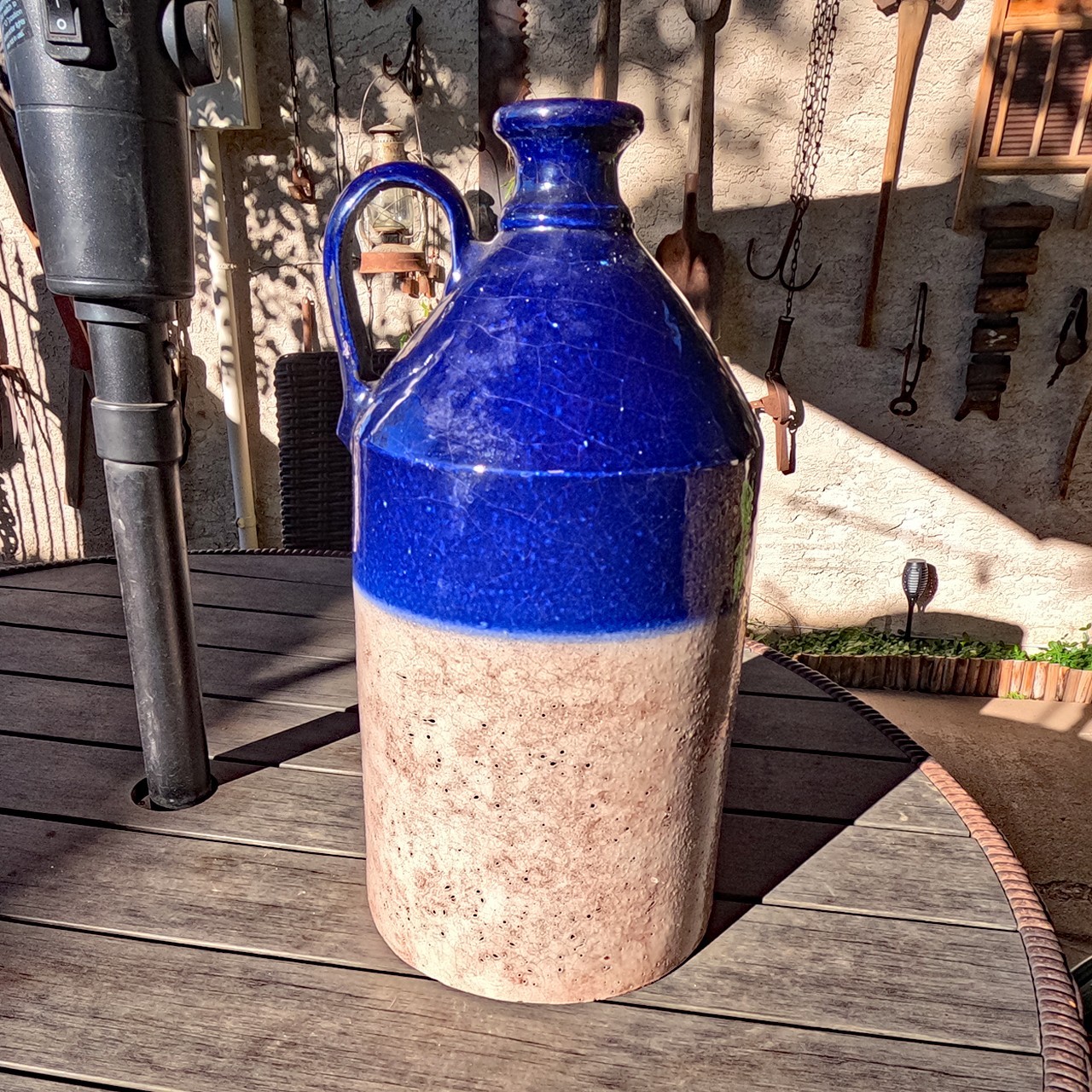 Large Antique Stoneware Blue and Gray Jug