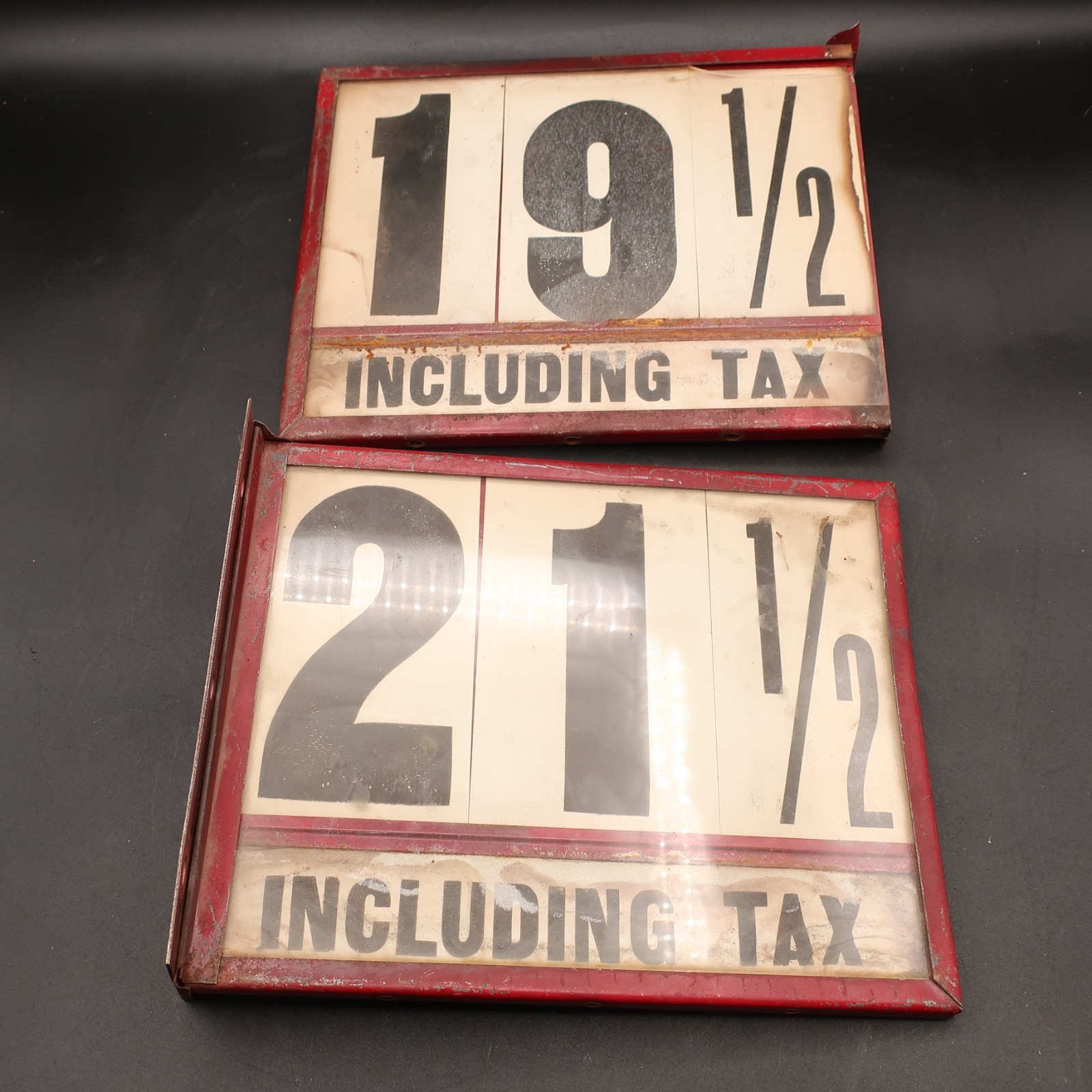 2x Antique Visible Gas Pump Pricer Sign Double Sided Glass Original - 1930s 2x Antique Visible Gas Pump Pricer Sign Double Sided Glass Original - 1930s