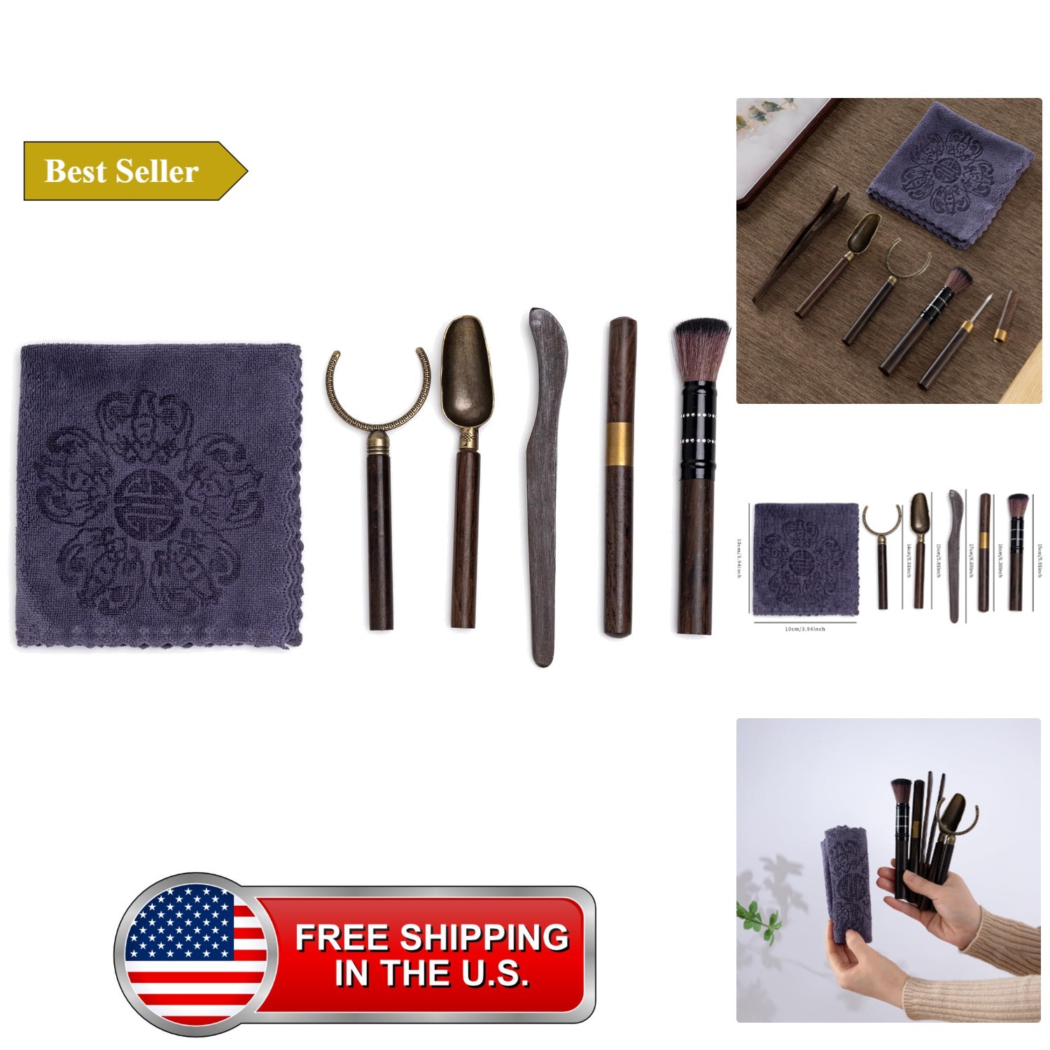 Black Wood Tea Service Tool Set of 6,Kongfu Tea Ceremony Accessories Black Wood Tea Service Tool Set of 6,Kongfu Tea Ceremony Accessories