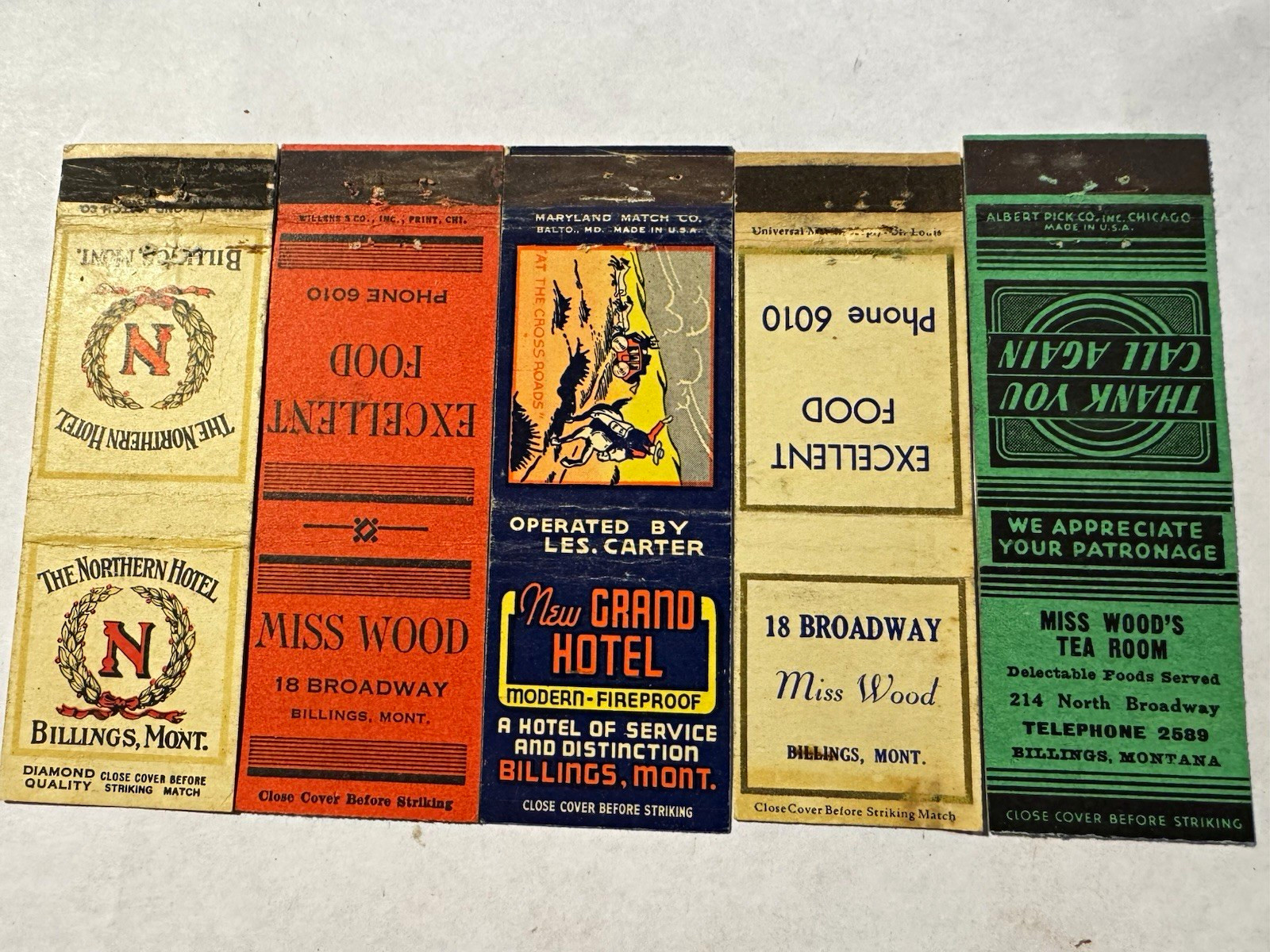 5 VTG 1930’s era matchbook covers Billings MT 029 5 VTG 1930’s era matchbook covers Billings MT 029