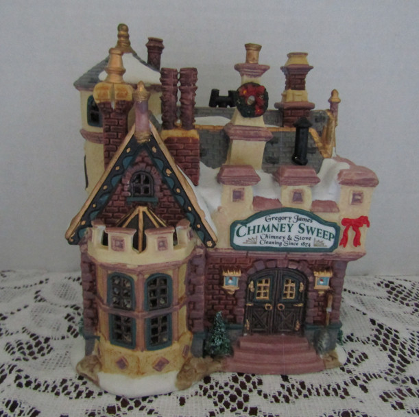 Vtg. Lemax Caddington Village Lighted Porcelain "Chimney Sweep" Building.