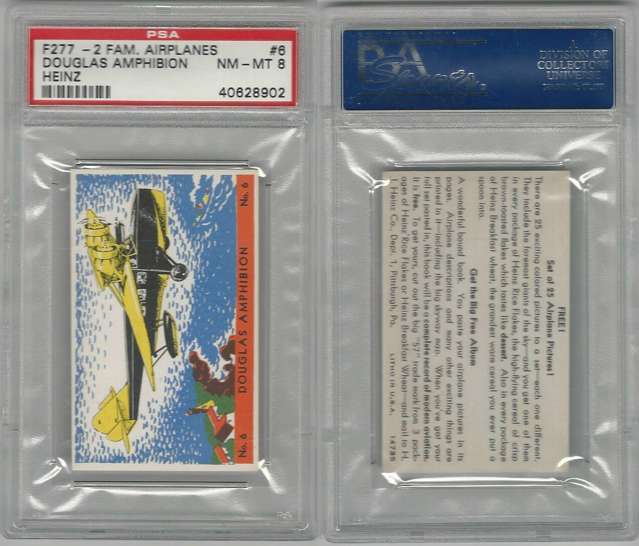 F277-2, H.J. Heinz, Famous Airplane Pictures, 1935, #6 Douglas, PSA 8 NMMT F277-2, H.J. Heinz, Famous Airplane Pictures, 1935, #6 Douglas, PSA 8 NMMT