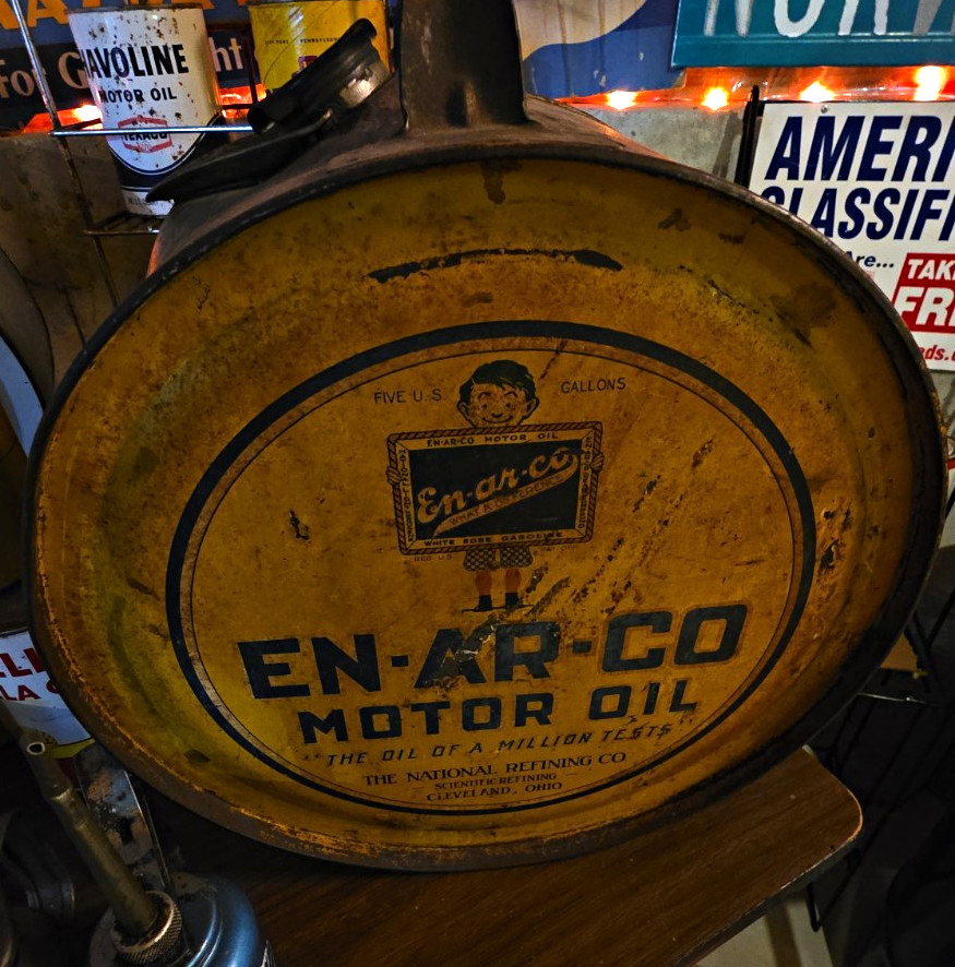 Vintage 1920s EN-AR-CO 5-Gallon Rocker Motor Oil Can Gas Station Advertising Vintage 1920s EN-AR-CO 5-Gallon Rocker Motor Oil Can Gas Station Advertising