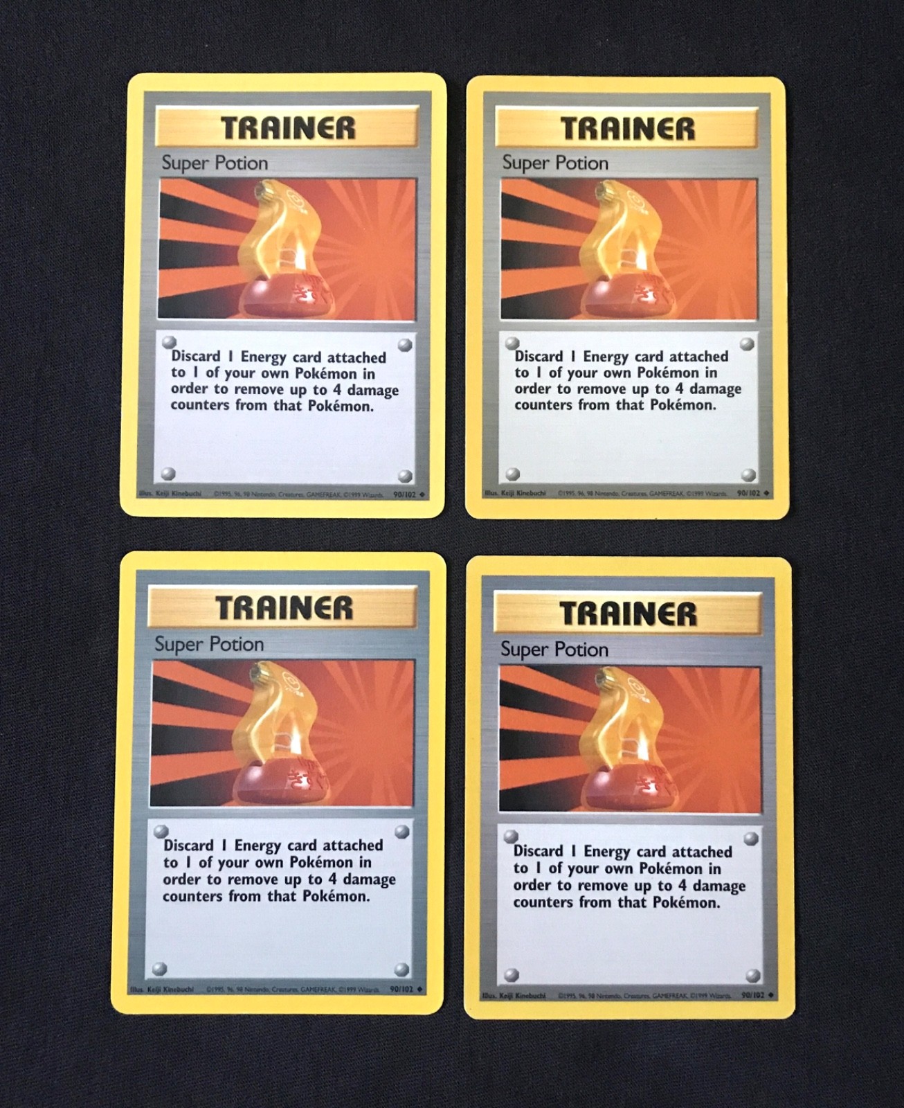 4x Super Potion 90/102 Base Set Unlimited WOTC Pokémon Cards Bundle Vintage 1999