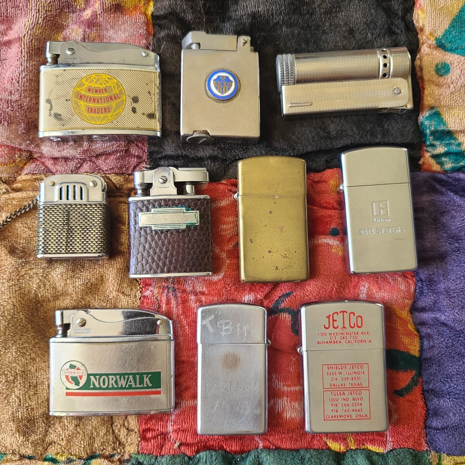 Lot of 10 Vintage Lighters Zippo Barlow Branson Advertising *as-is Untested*