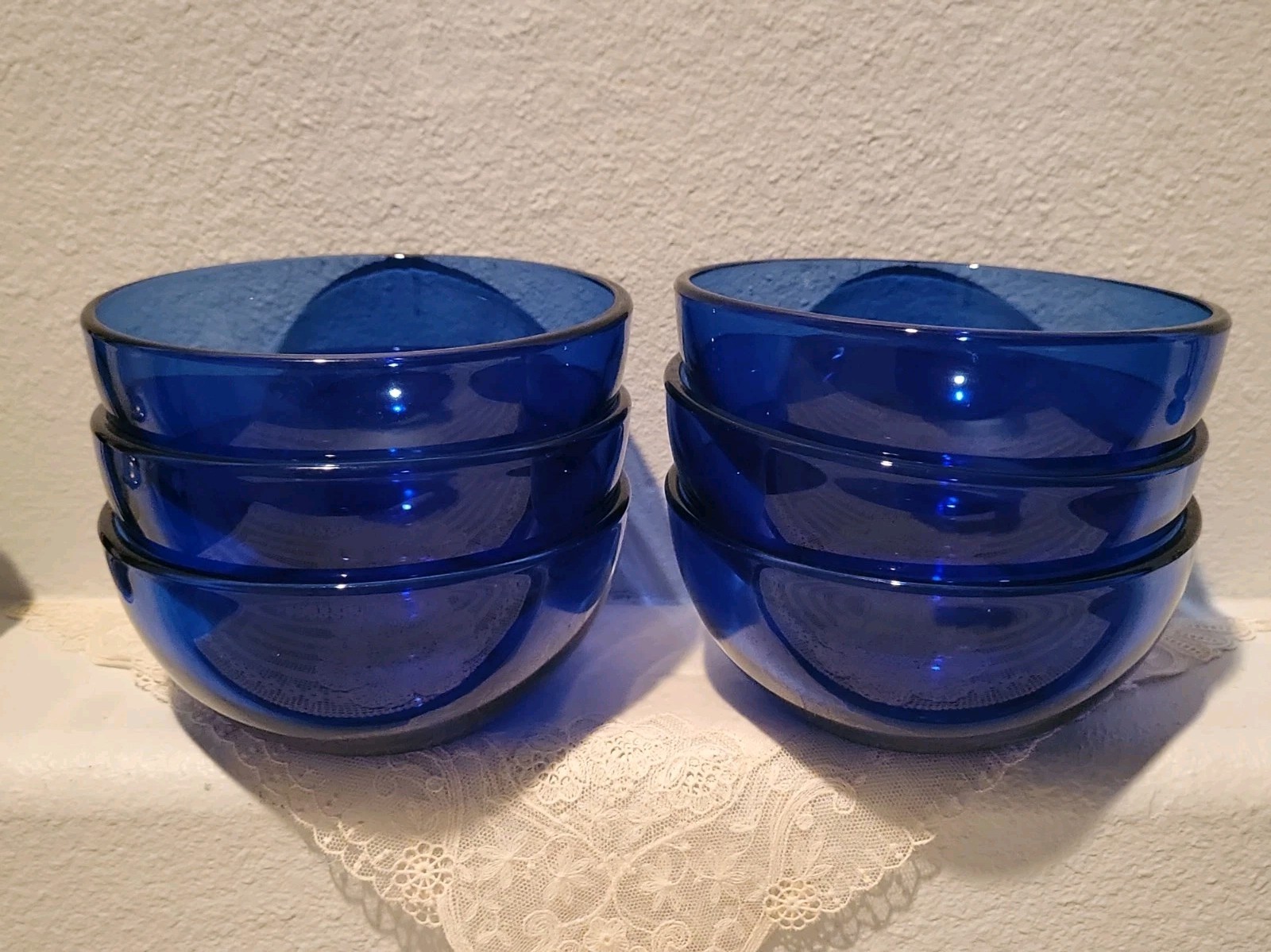 Vtg Cobalt Blue Heavy Glass Bowls Set of 6 - Made in Mexico Soup Salad Ice Cream