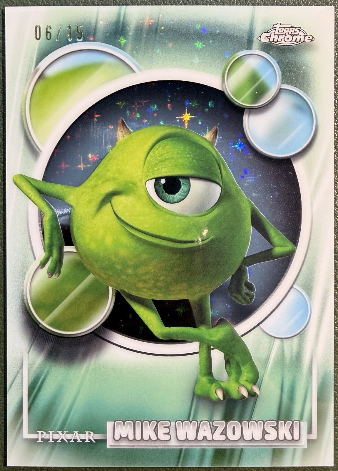 2026 Topps Chrome Disney Mike Wazowski Wish Upon A Star Refractor /15 #28 SSP