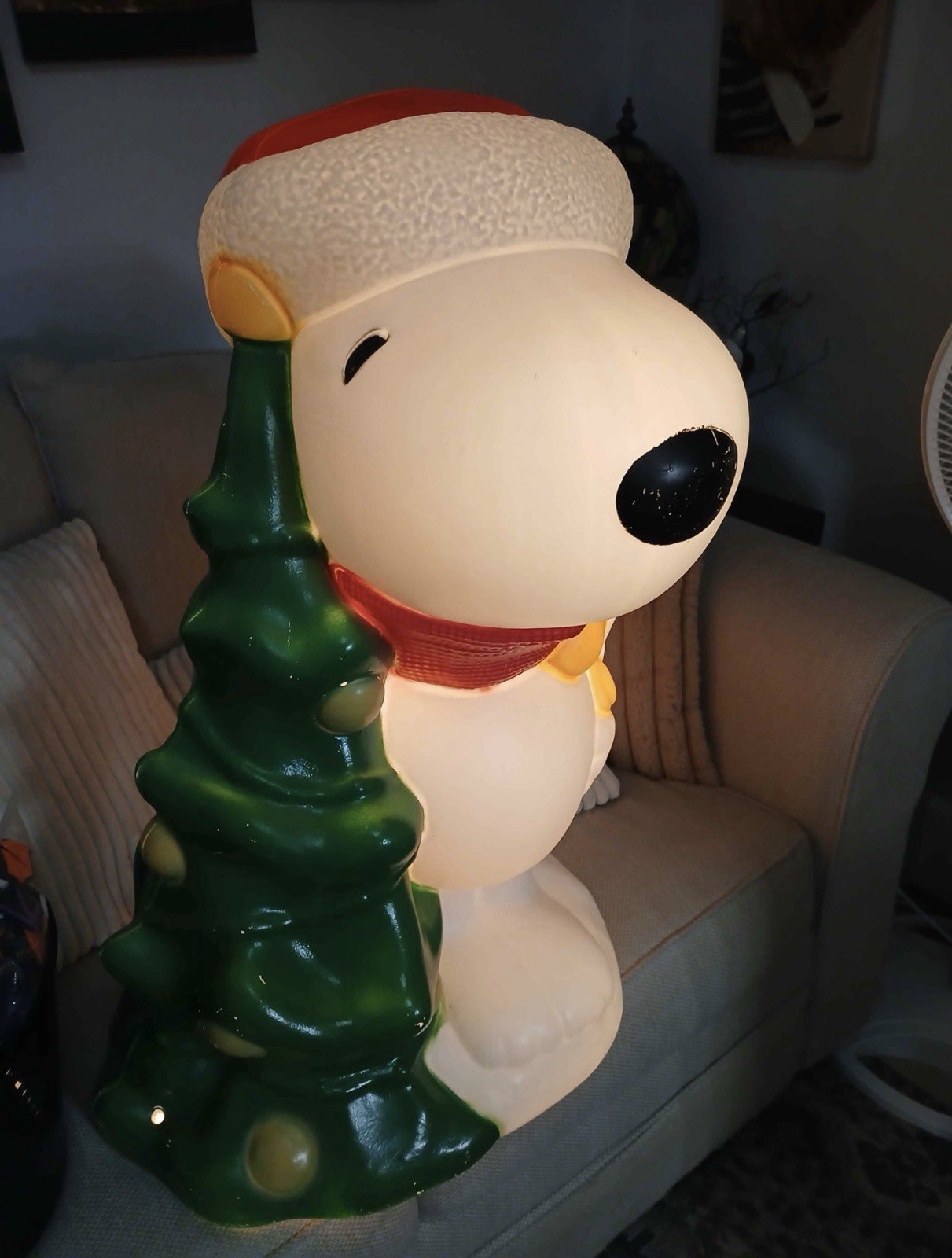 Vintage Snoopy Christmas Blow Mold Peanuts Tree Woodstock General Foam 30" - EUC